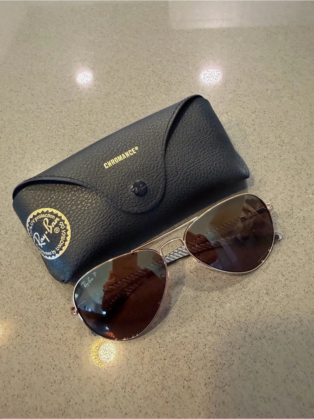 Ray-Ban Chromance Aviator Sunglasses Gold Brown Polarized Carbon Fiber RB8317CH
